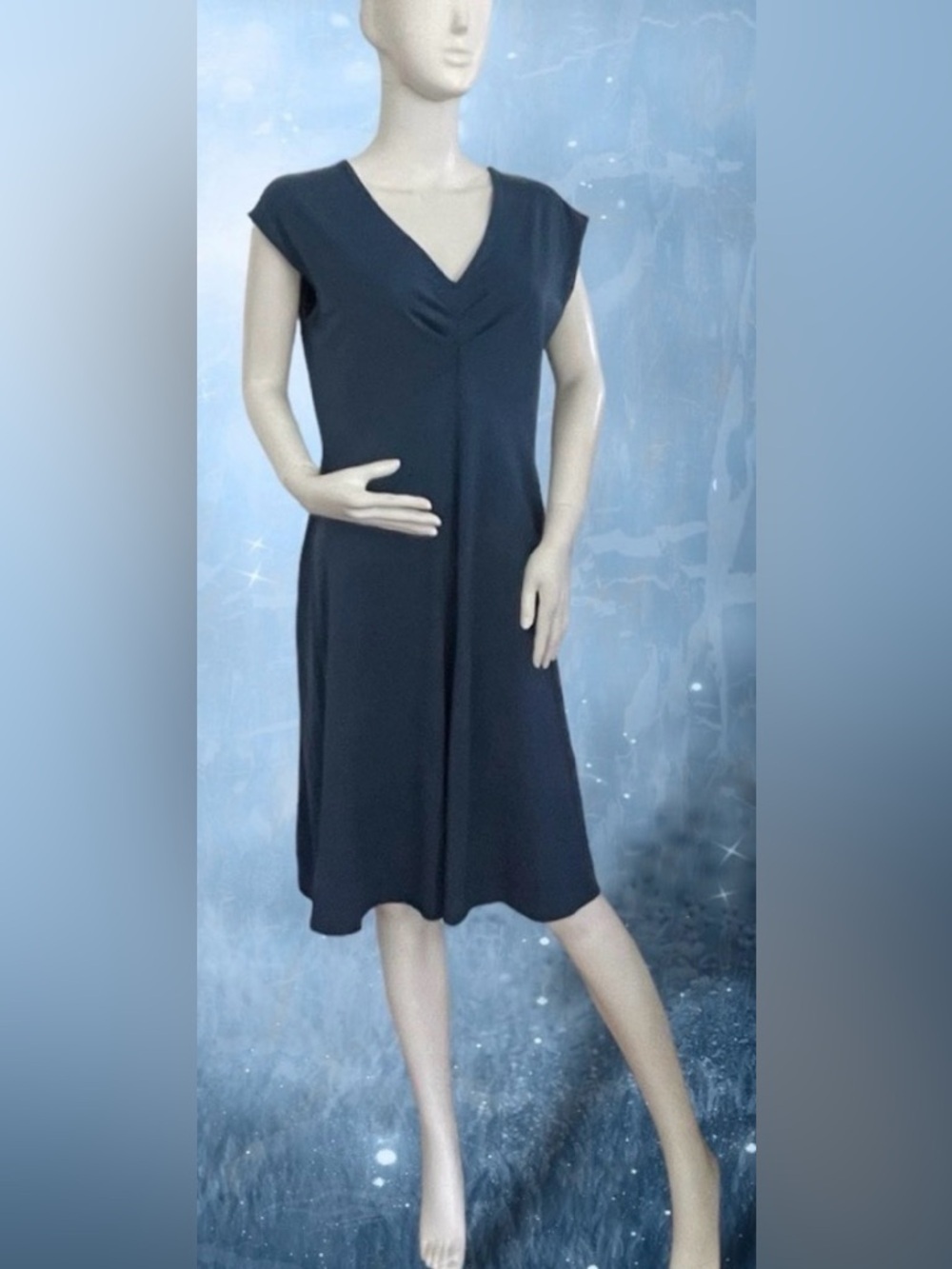 Patagonia Blue Cap Sleeve V-Neck Pleated Front Bandha Casual Dress Large